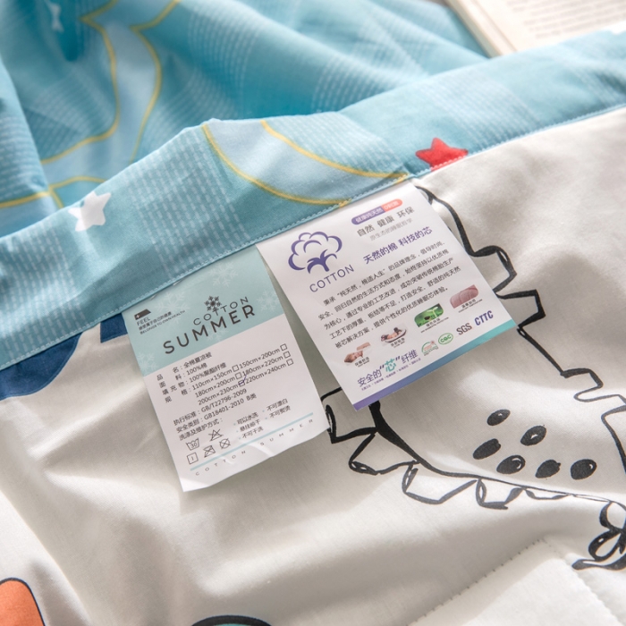 91家纺网 家纺一手货源 找家纺 绵庭家纺 2023新款舒适亲肤全棉单夏被 恐龙漫画