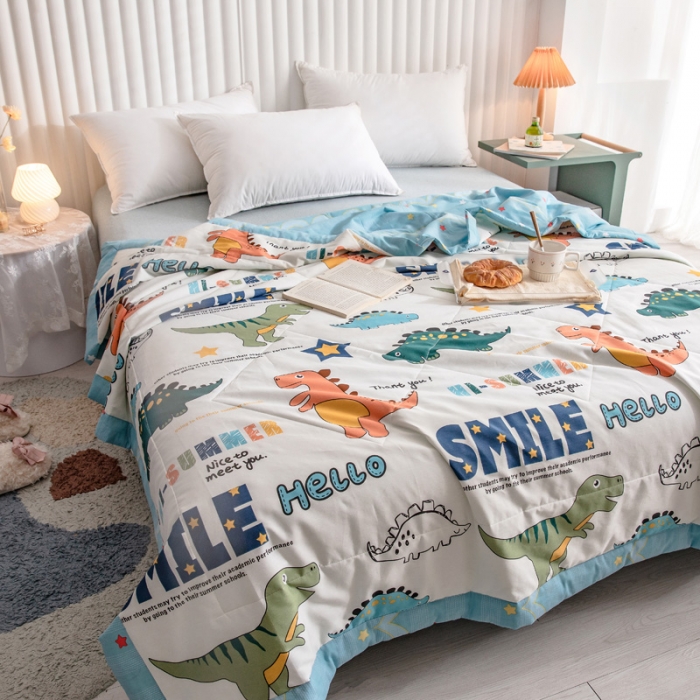 91家纺网 家纺一手货源 找家纺 绵庭家纺 2023新款舒适亲肤全棉单夏被 恐龙漫画