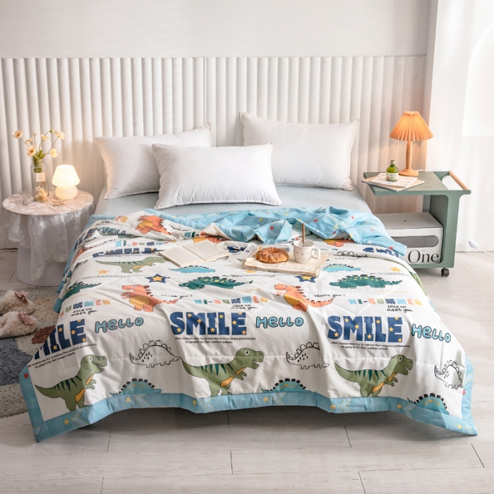 91家纺网 家纺一手货源 找家纺 绵庭家纺 2023新款舒适亲肤全棉单夏被 恐龙漫画