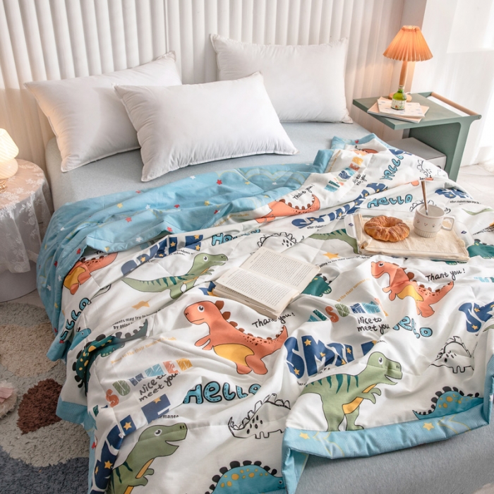 91家纺网 家纺一手货源 找家纺 绵庭家纺 2023新款舒适亲肤全棉单夏被 恐龙漫画