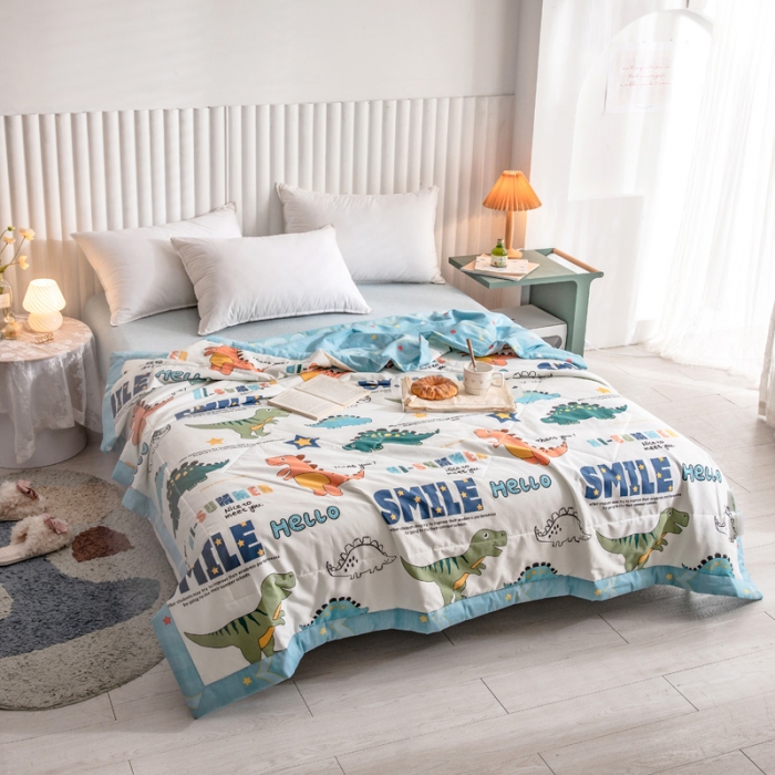 91家纺网 家纺一手货源 找家纺 绵庭家纺 2023新款舒适亲肤全棉单夏被 恐龙漫画