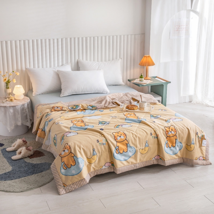 91家纺网 家纺一手货源 找家纺 绵庭家纺 2023新款舒适亲肤全棉单夏被 快乐虎-黄