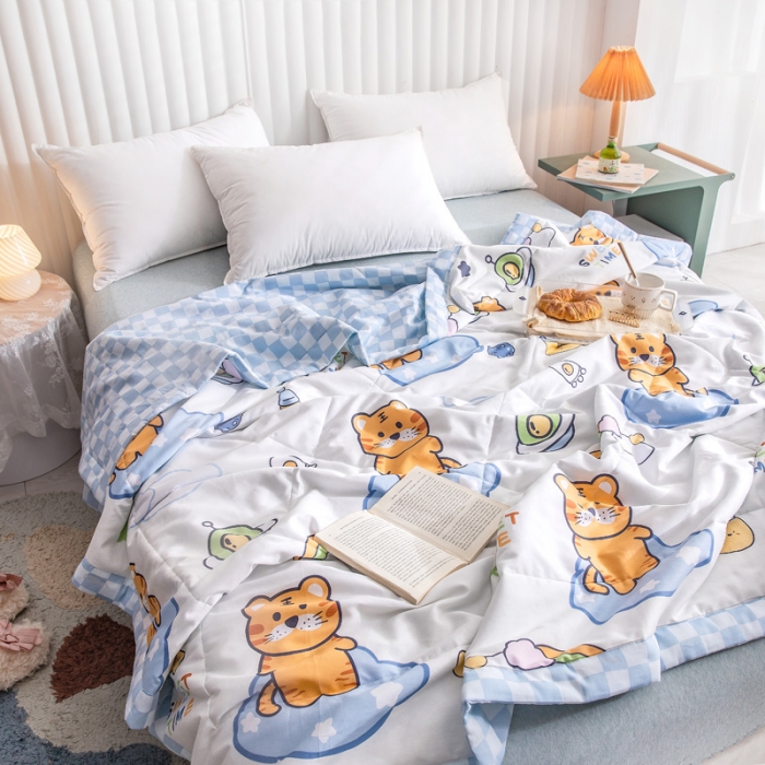 91家纺网 家纺一手货源 找家纺 绵庭家纺 2023新款舒适亲肤全棉单夏被 快乐虎-米