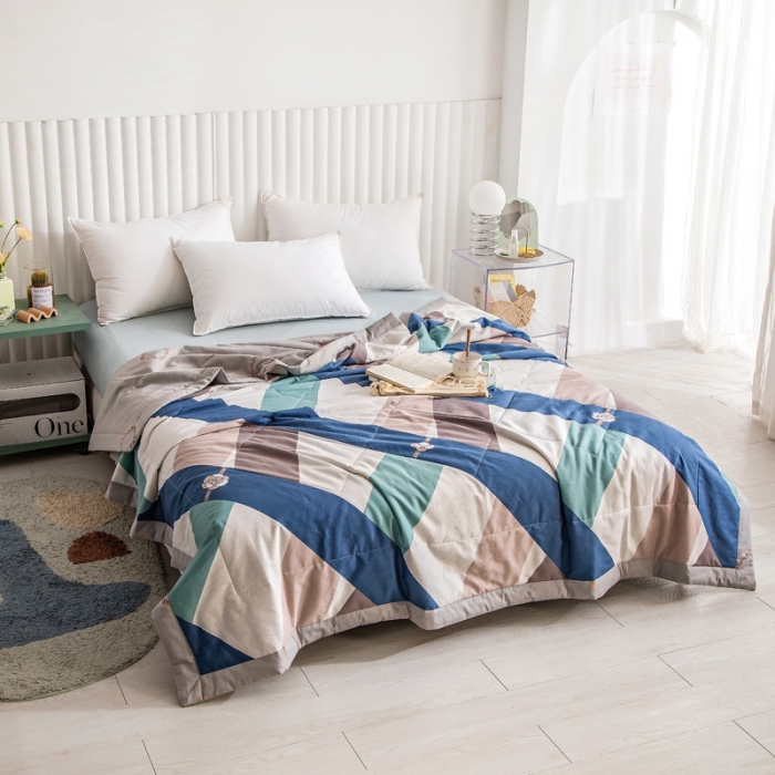 91家纺网 家纺一手货源 找家纺 绵庭家纺 2023新款舒适亲肤全棉单夏被 玫瑰条约-蓝