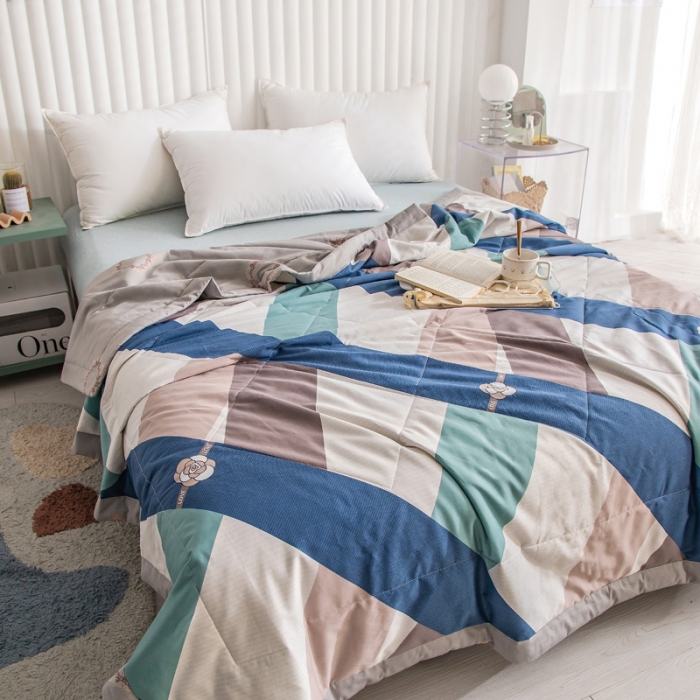 91家纺网 家纺一手货源 找家纺 绵庭家纺 2023新款舒适亲肤全棉单夏被 玫瑰条约-蓝