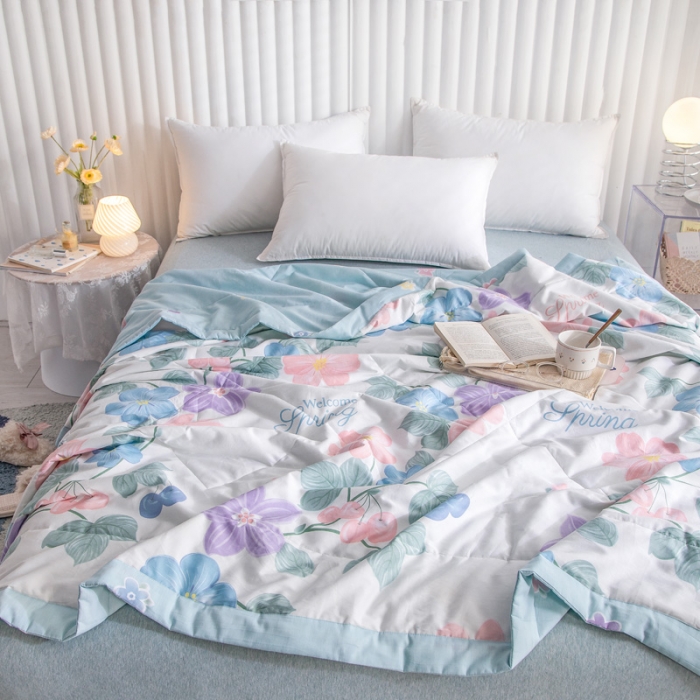 91家纺网 家纺一手货源 找家纺 绵庭家纺 2023新款舒适亲肤全棉单夏被 明月花影