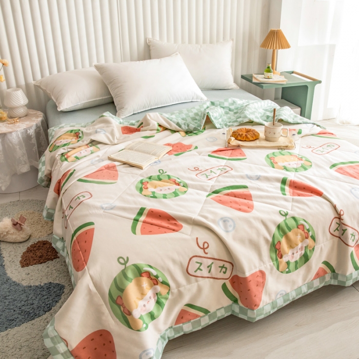 91家纺网 家纺一手货源 找家纺 绵庭家纺 2023新款舒适亲肤全棉单夏被 西瓜女孩