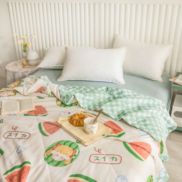 91家纺网 家纺一手货源 找家纺 绵庭家纺 2023新款舒适亲肤全棉单夏被 西瓜女孩