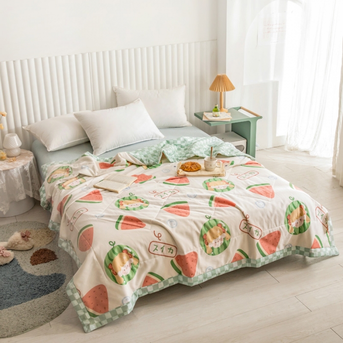 91家纺网 家纺一手货源 找家纺 绵庭家纺 2023新款舒适亲肤全棉单夏被 西瓜女孩