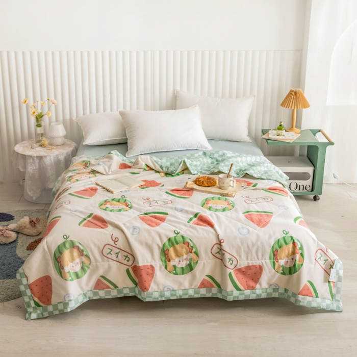 91家纺网 家纺一手货源 找家纺 绵庭家纺 2023新款舒适亲肤全棉单夏被 西瓜女孩