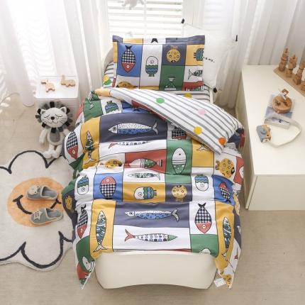 91家纺网 家纺一手货源 找家纺 绵庭家纺 2022新款幼儿园全棉多件套 缤纷小鱼