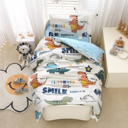 91家纺网 家纺一手货源 找家纺 绵庭家纺 2022新款幼儿园全棉多件套 恐龙乐园-白