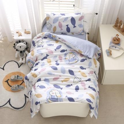 91家纺网 家纺一手货源 找家纺 绵庭家纺 2022新款幼儿园全棉多件套 鱼泡泡