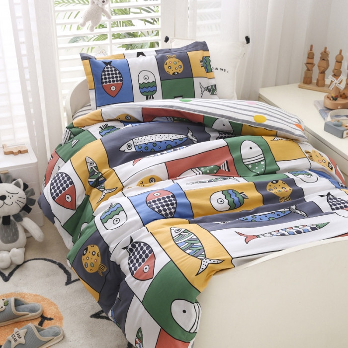 91家纺网 家纺一手货源 找家纺 绵庭家纺 2022新款幼儿园全棉多件套 缤纷小鱼