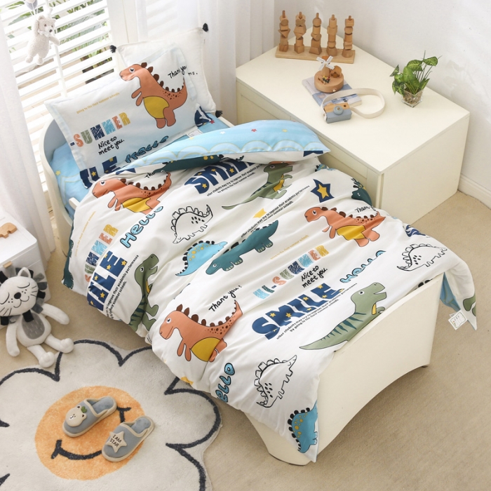 91家纺网 家纺一手货源 找家纺 绵庭家纺 2022新款幼儿园全棉多件套 恐龙乐园-白