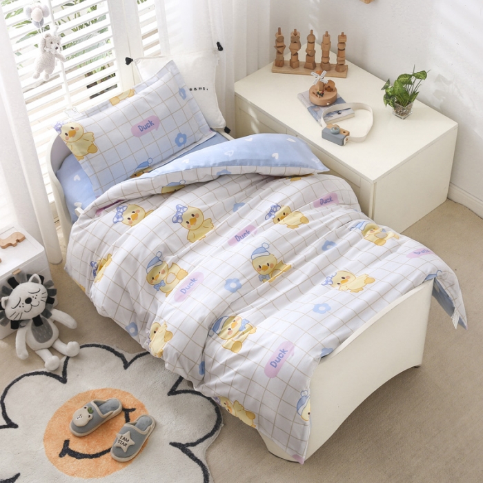 91家纺网 家纺一手货源 找家纺 绵庭家纺 2022新款幼儿园全棉多件套 快乐小鸭