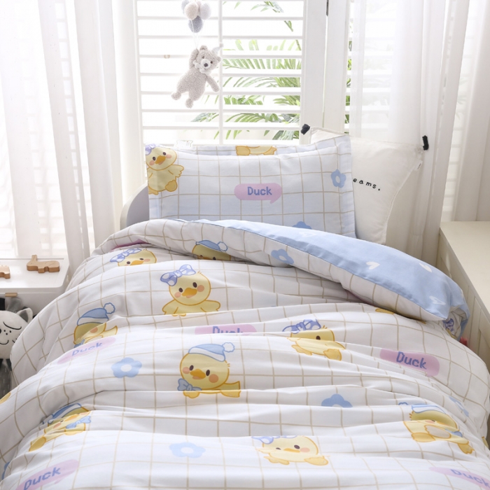 91家纺网 家纺一手货源 找家纺 绵庭家纺 2022新款幼儿园全棉多件套 快乐小鸭