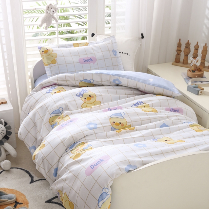 91家纺网 家纺一手货源 找家纺 绵庭家纺 2022新款幼儿园全棉多件套 快乐小鸭