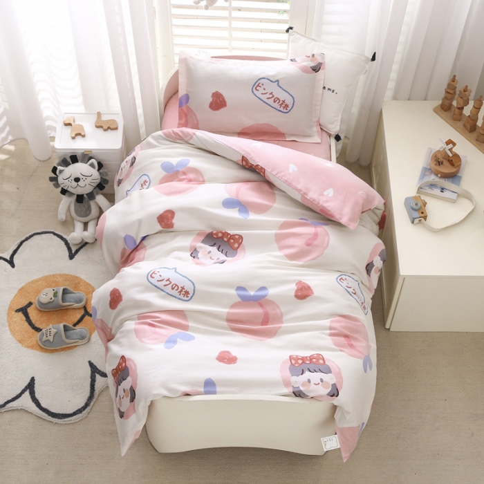 91家纺网 家纺一手货源 找家纺 绵庭家纺 2022新款幼儿园全棉多件套 蜜桃女孩