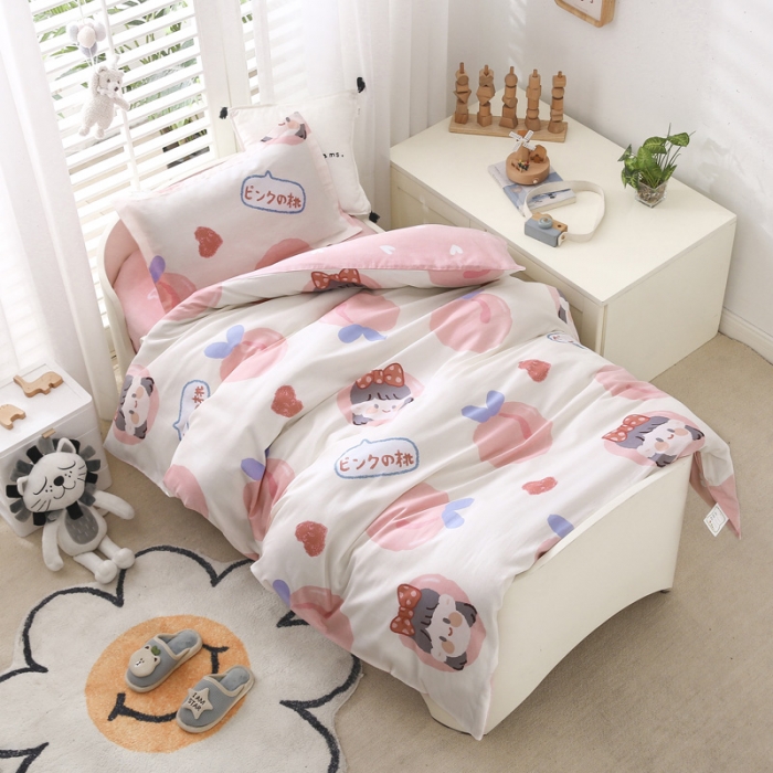 91家纺网 家纺一手货源 找家纺 绵庭家纺 2022新款幼儿园全棉多件套 蜜桃女孩