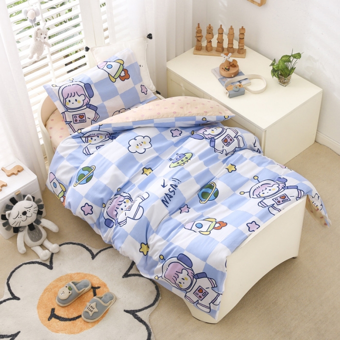 91家纺网 家纺一手货源 找家纺 绵庭家纺 2022新款幼儿园全棉多件套 太空女孩