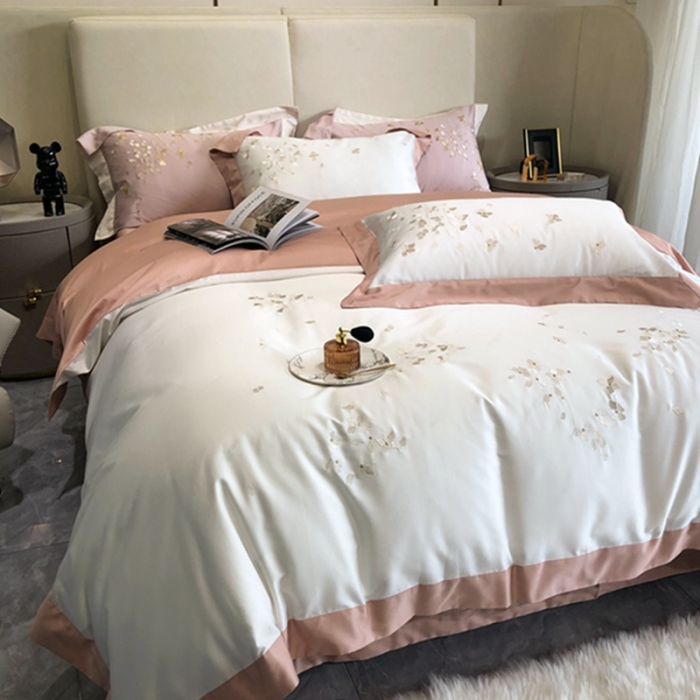 91家纺网 家纺一手货源 找家纺 馨蕊 2022新款100支高定系列四件套-蜜语 蜜语-月光白