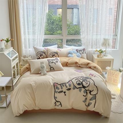 91家纺网 家纺一手货源 找家纺 （总）鼎飞 2022新款全棉水洗棉卡通大板绣花四件套