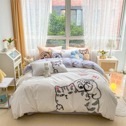 91家纺网 家纺一手货源 找家纺 （总）鼎飞 2022新款全棉水洗棉卡通大板绣花四件套