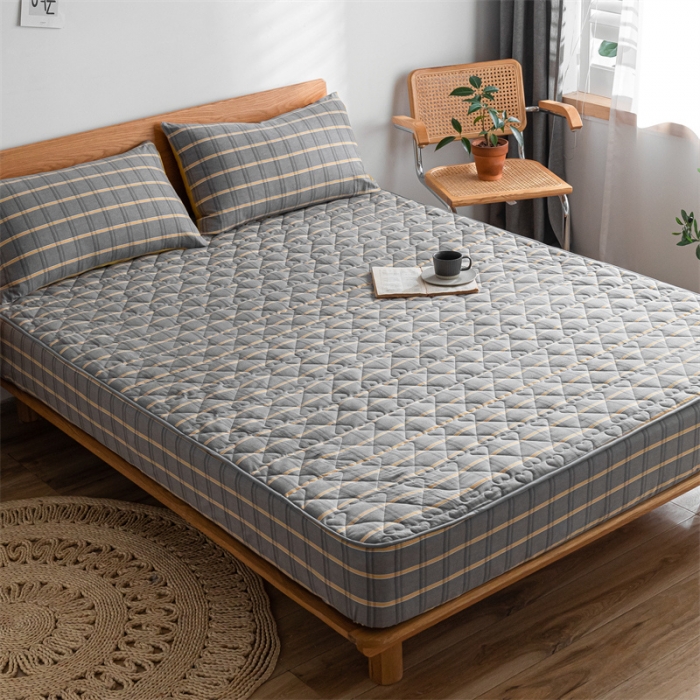 91家纺网 家纺一手货源 找家纺 蓝巢 2022新款全棉水洗棉加棉床笠 宝曼灰