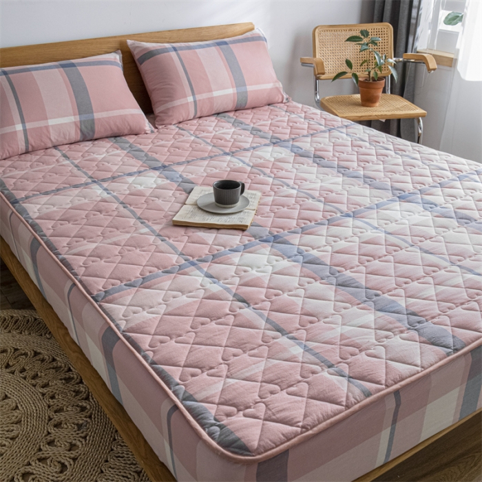 91家纺网 家纺一手货源 找家纺 蓝巢 2022新款全棉水洗棉加棉床笠 格调粉