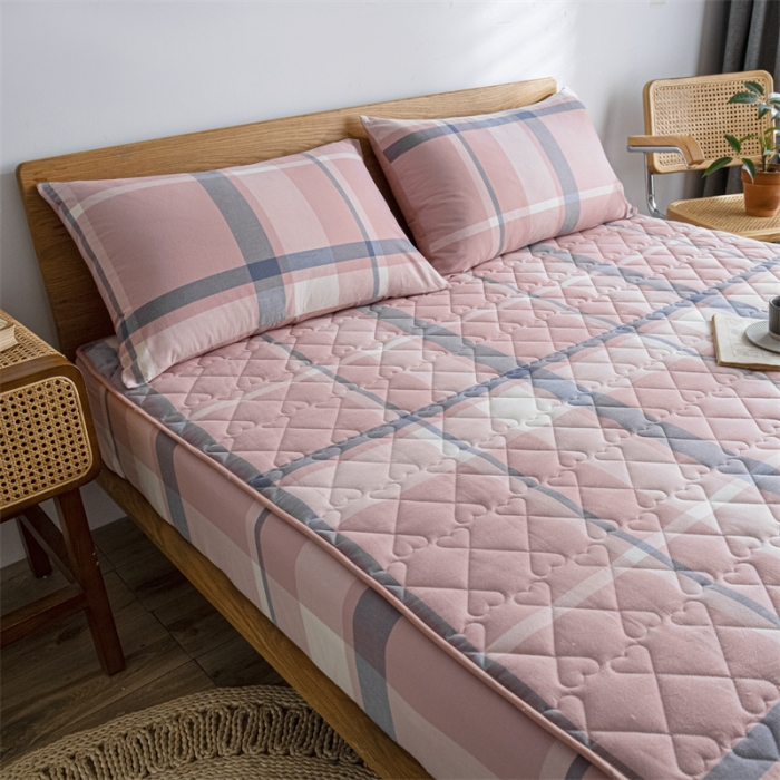 91家纺网 家纺一手货源 找家纺 蓝巢 2022新款全棉水洗棉加棉床笠 格调粉