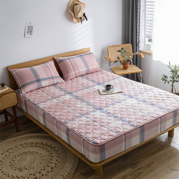 91家纺网 家纺一手货源 找家纺 蓝巢 2022新款全棉水洗棉加棉床笠 格调粉