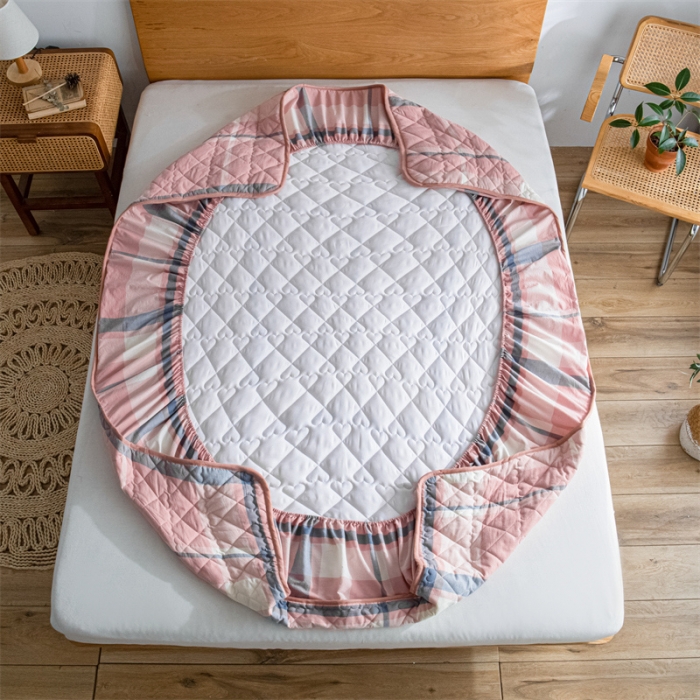 91家纺网 家纺一手货源 找家纺 蓝巢 2022新款全棉水洗棉加棉床笠 格调粉