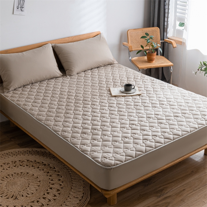 91家纺网 家纺一手货源 找家纺 蓝巢 2022新款全棉水洗棉加棉床笠 卡其