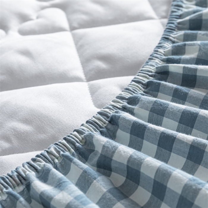 91家纺网 家纺一手货源 找家纺 蓝巢 2022新款全棉水洗棉加棉床笠 蓝小格