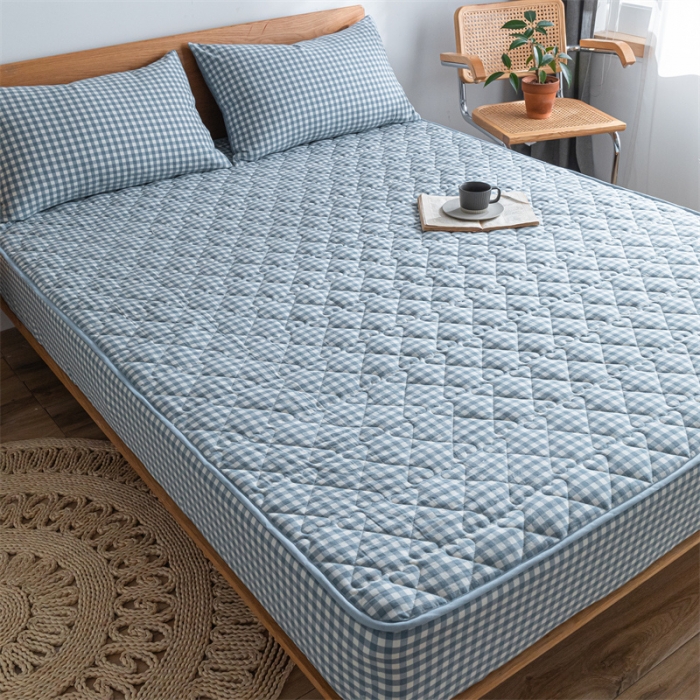 91家纺网 家纺一手货源 找家纺 蓝巢 2022新款全棉水洗棉加棉床笠 蓝小格