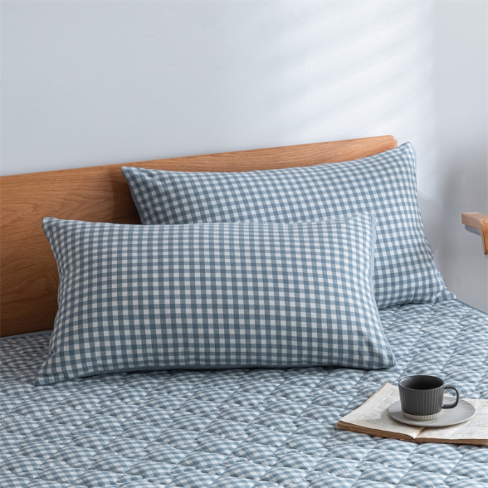 91家纺网 家纺一手货源 找家纺 蓝巢 2022新款全棉水洗棉加棉床笠 蓝小格