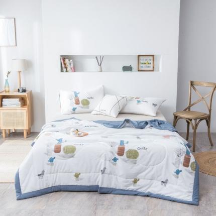 91家纺网 家纺一手货源 找家纺 2023爆款水洗棉夏被小清新馨明被业夏凉被空调被 仙人球