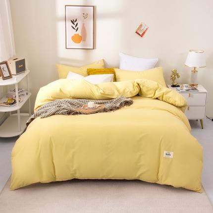 91家纺网 家纺一手货源 找家纺 柠萌 2022新款全棉13372无印良品风格北欧风四件套 萌鹅黄