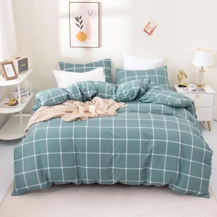 91家纺网 家纺一手货源 找家纺 柠萌 2022新款全棉13372无印良品风格北欧风四件套 萌浅蓝大格