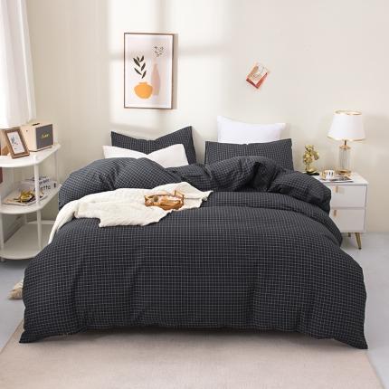 91家纺网 家纺一手货源 找家纺 柠萌 2022新款全棉13372无印良品风格北欧风四件套 萌小灰格