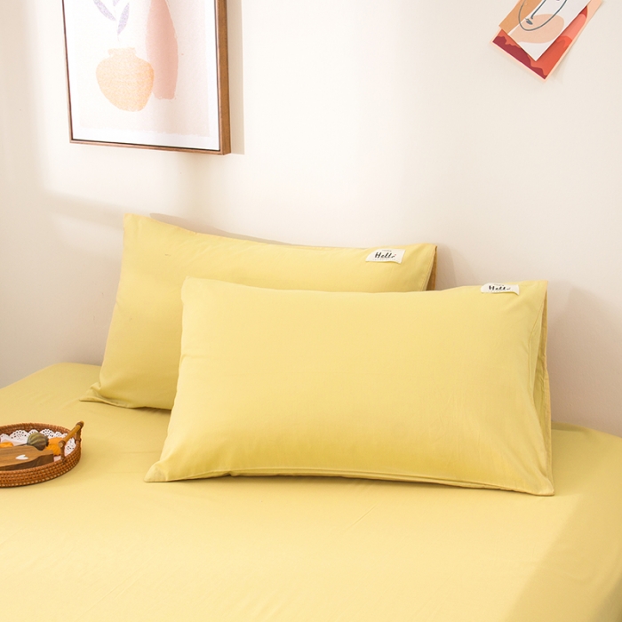 91家纺网 家纺一手货源 找家纺 柠萌 2022新款全棉13372无印良品风格北欧风四件套 萌鹅黄