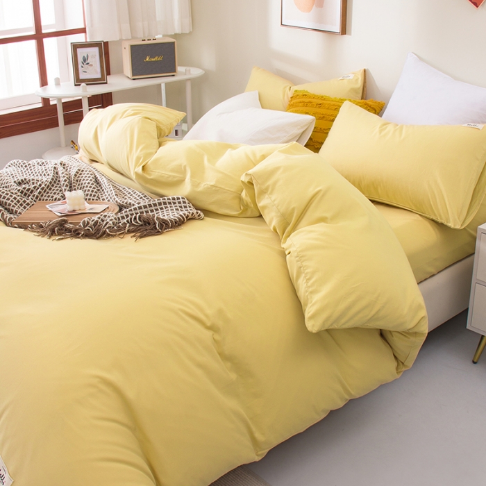 91家纺网 家纺一手货源 找家纺 柠萌 2022新款全棉13372无印良品风格北欧风四件套 萌鹅黄