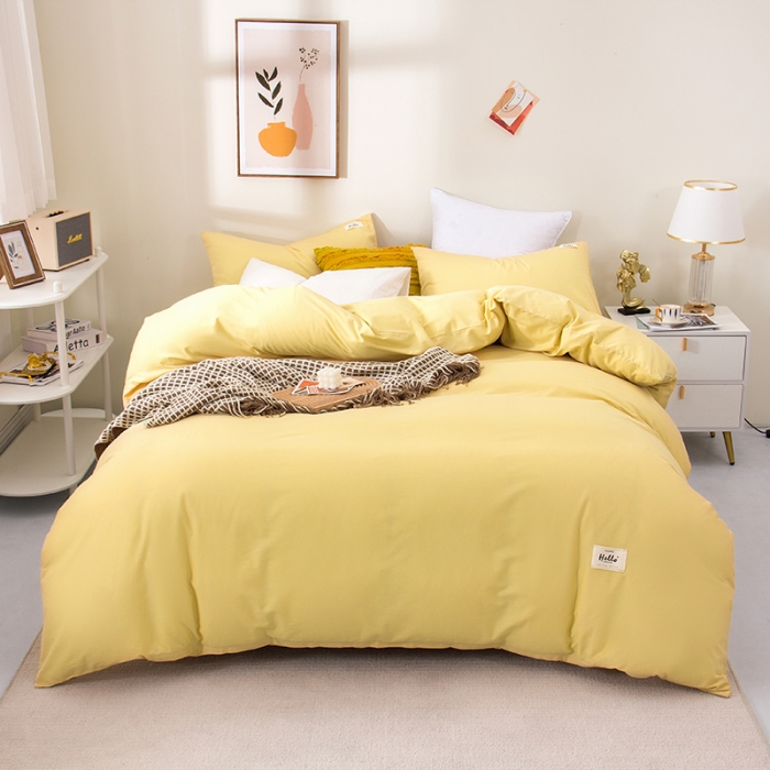 91家纺网 家纺一手货源 找家纺 柠萌 2022新款全棉13372无印良品风格北欧风四件套 萌鹅黄