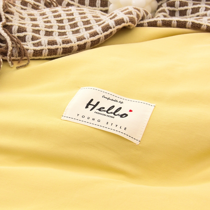 91家纺网 家纺一手货源 找家纺 柠萌 2022新款全棉13372无印良品风格北欧风四件套 萌鹅黄