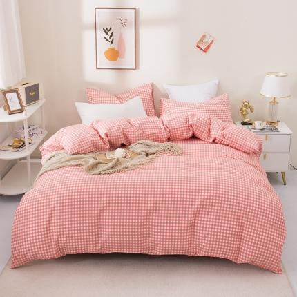 柠萌 2022新款全棉13372无印良品风格北欧风四件套 萌粉小格