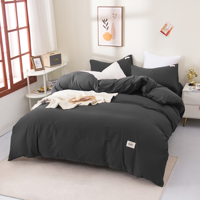 91家纺网 家纺一手货源 找家纺 柠萌 2022新款全棉13372无印良品风格北欧风四件套 萌黑灰