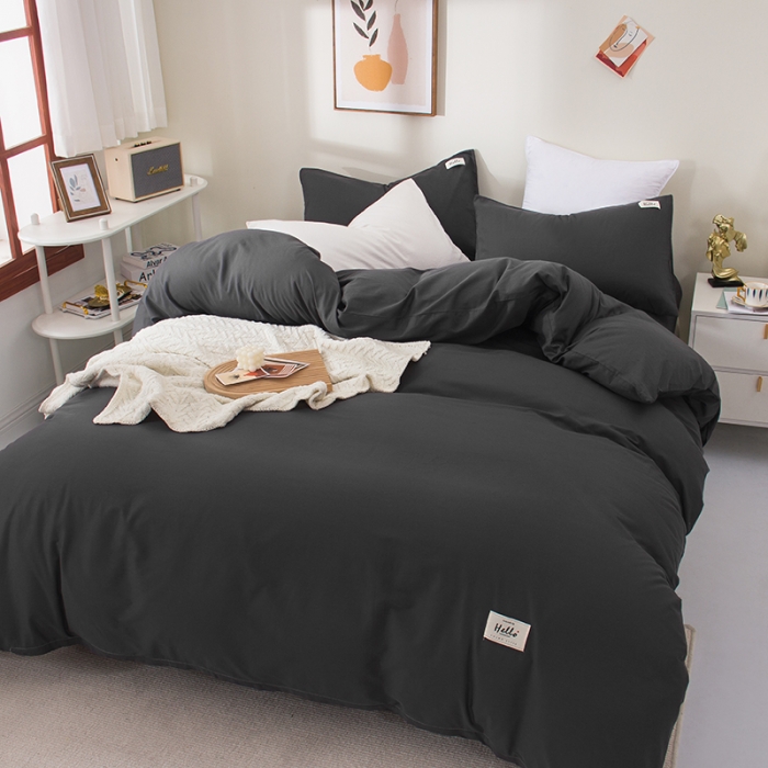 91家纺网 家纺一手货源 找家纺 柠萌 2022新款全棉13372无印良品风格北欧风四件套 萌黑灰