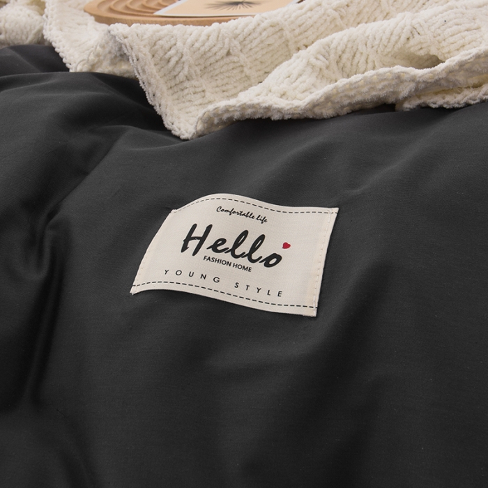 91家纺网 家纺一手货源 找家纺 柠萌 2022新款全棉13372无印良品风格北欧风四件套 萌黑灰