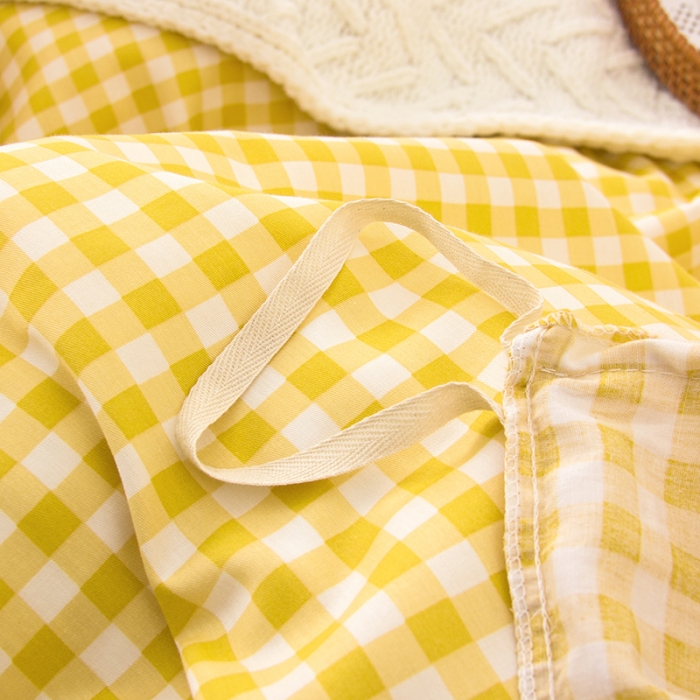 91家纺网 家纺一手货源 找家纺 柠萌 2022新款全棉13372无印良品风格北欧风四件套 萌黄小格